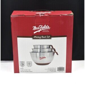 MRS. FIELDS Mixing Bowl Set New -1.5 Qt, 2.5 Qt, 5 Qt  Silicone Handles and Base
